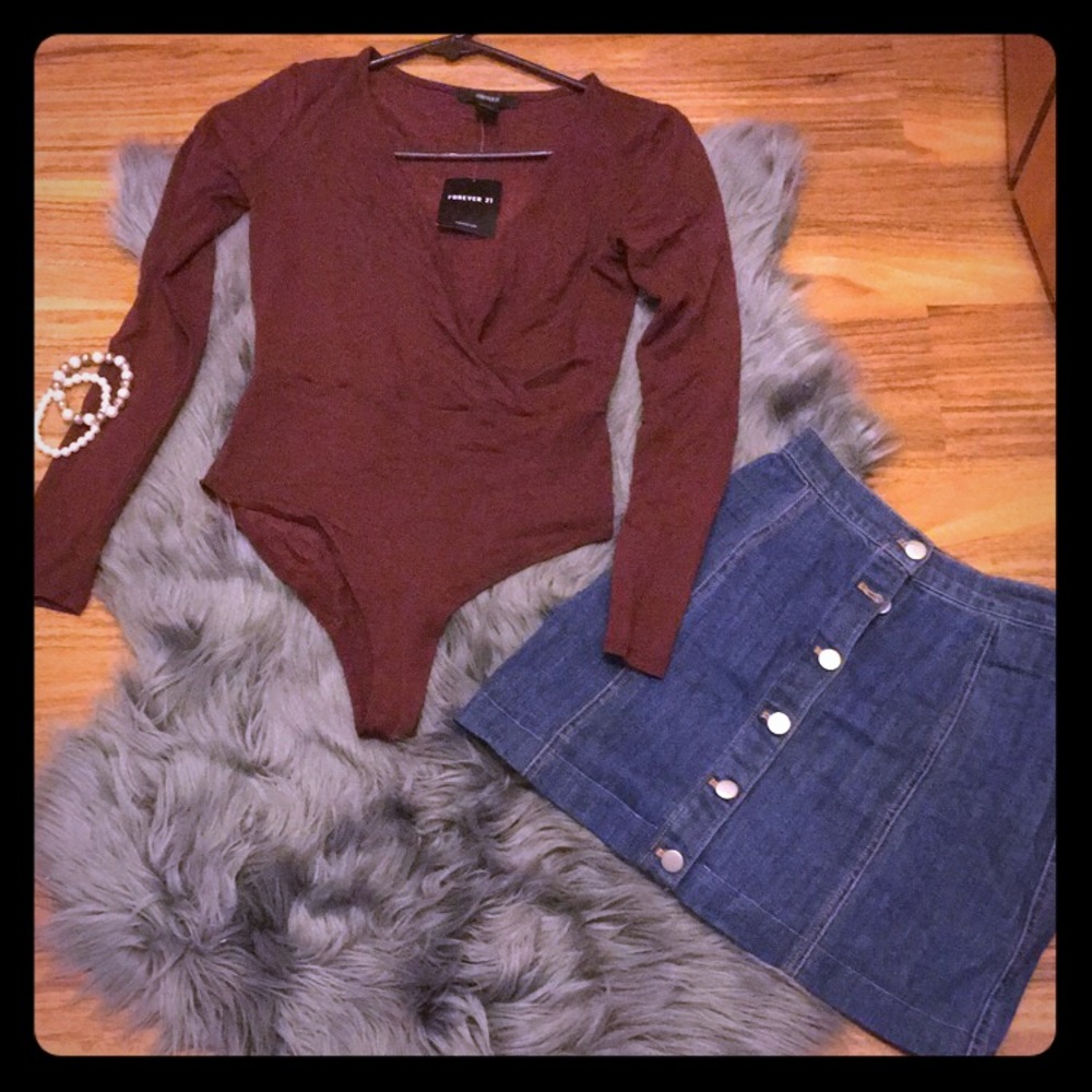 Maroon wrap bodysuit